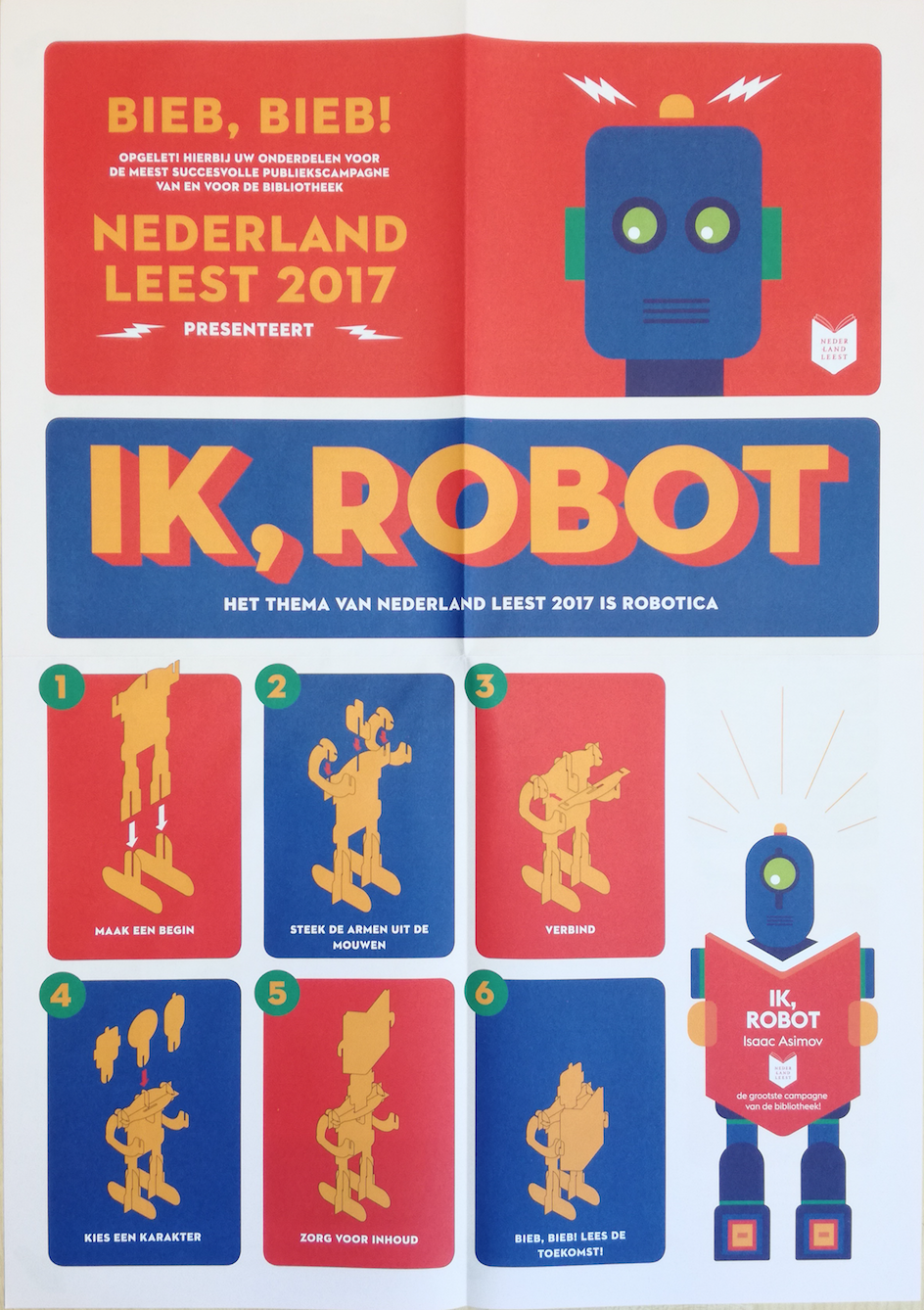 Poster for the bookweek, including a cut-out cardboard robot